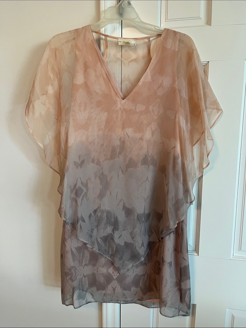 Sheer Layered V-Neck Tunic Dress in Blush and Gray Ombre